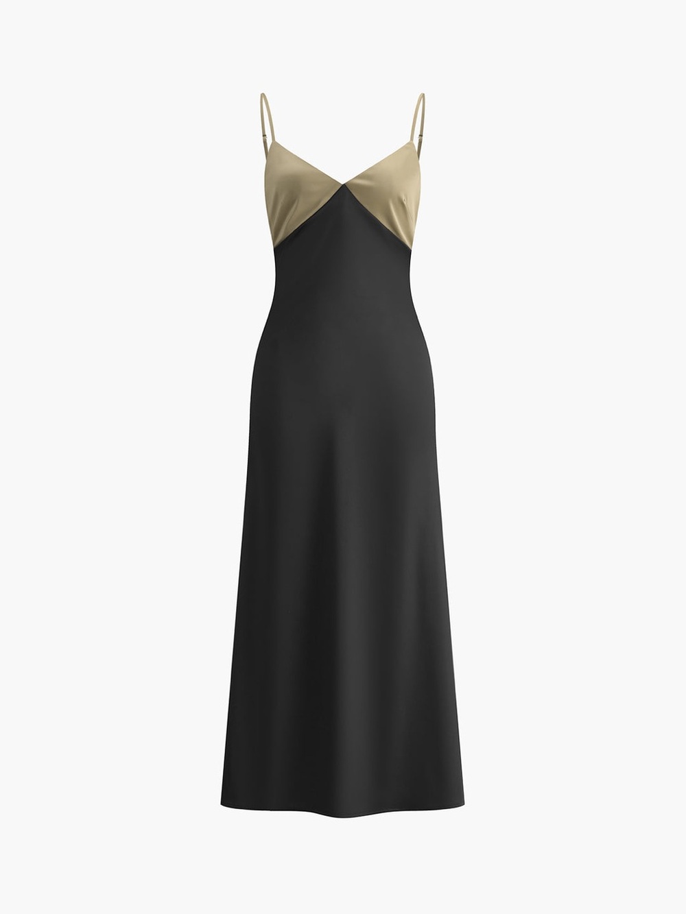 Commense Colorblock Slip Midi Dress Champagne Black Satin Minimalist Size L - Picture 2 of 5
